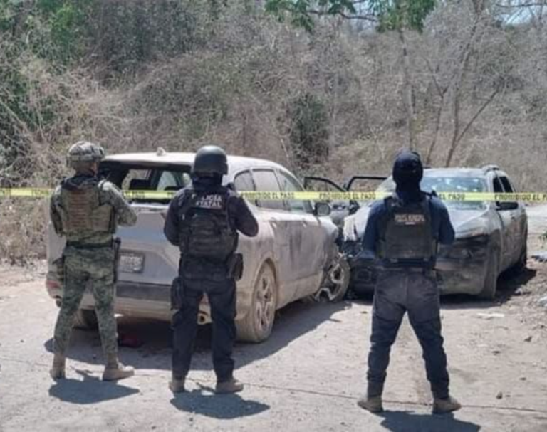Policía Estatal en operativo conjunto con Sedena y FGE, aseguran armamento, municiones y vehículos, en la Unión, Guerrero.